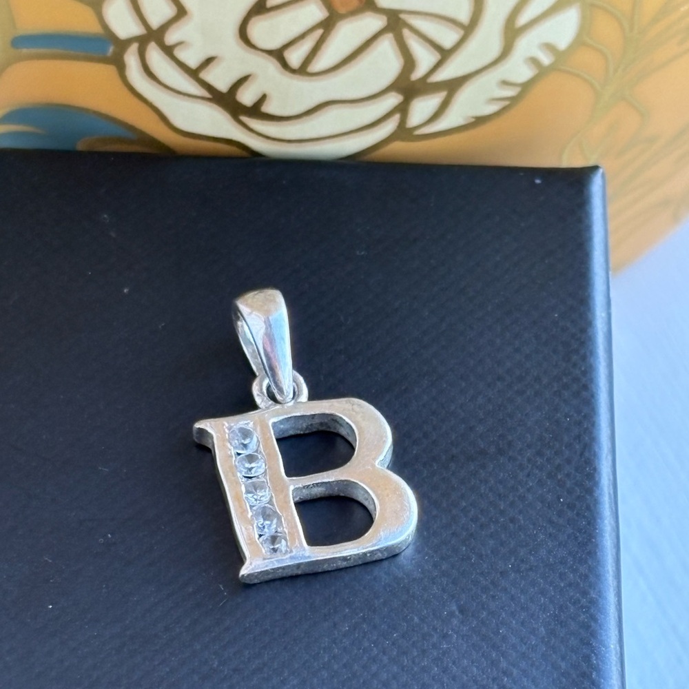 Vintage B Sterling Silver 925 Initial 'B' Pendant with CZ’s